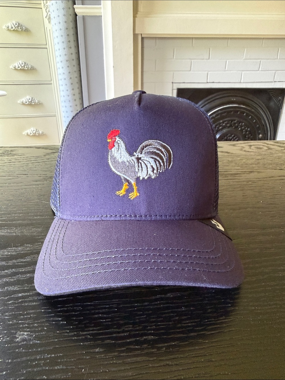 Goorin Bros Navy Trucker Hat with Rooster Patch
